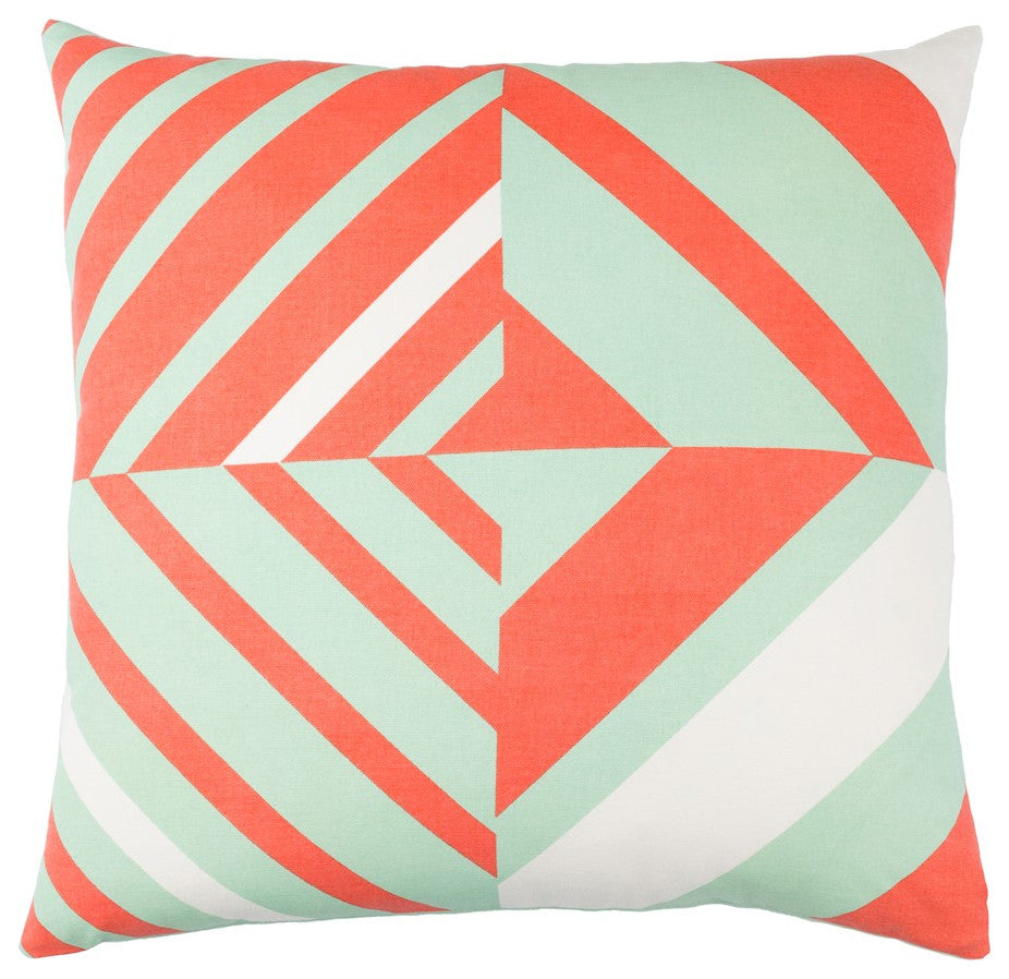 Surya Lina INA-015 18"x18" Pillow Kit, Mint/Bright Orange/Cream