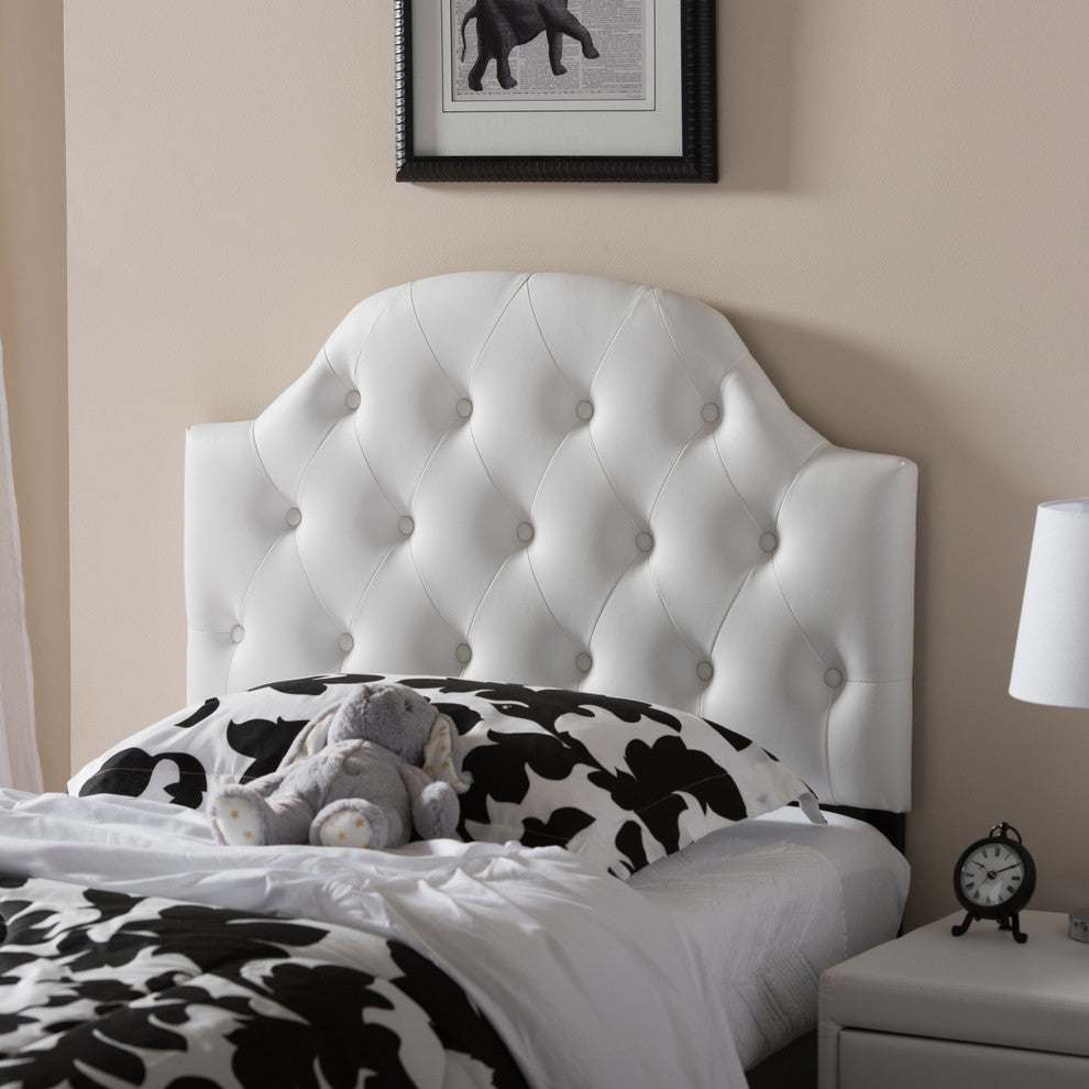 Morris White Faux Leather Button-Tufted Scalloped Twin Size Headboard