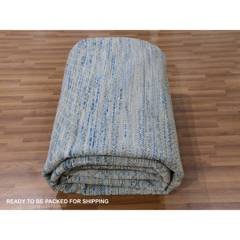 Cadet Gray Dyed 100% Wool Hand Knotted Chiaroscuro Collection Rug, 10'x14'1"