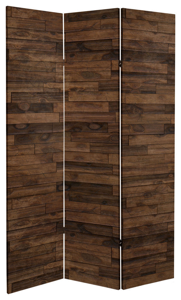 6' Tall Double Sided Walnut Wood Pattern Canvas Room Divider