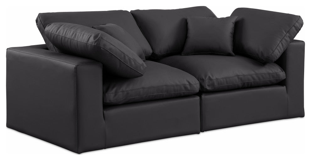 Comfy Upholstered Modular Sofa, Black, 2-Piece: 2 Corner Chair, Vegan Leather