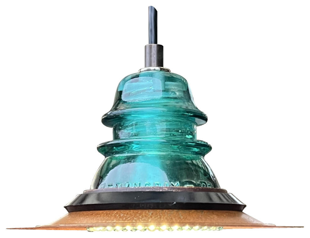 Insulator Light 7" Rusted Metal Hood Ceiling Light, Blue/Green