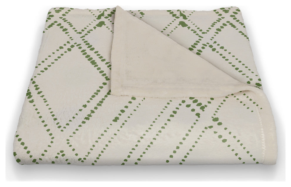 White and Green Diamond 50x60 Coral Fleece Blanket