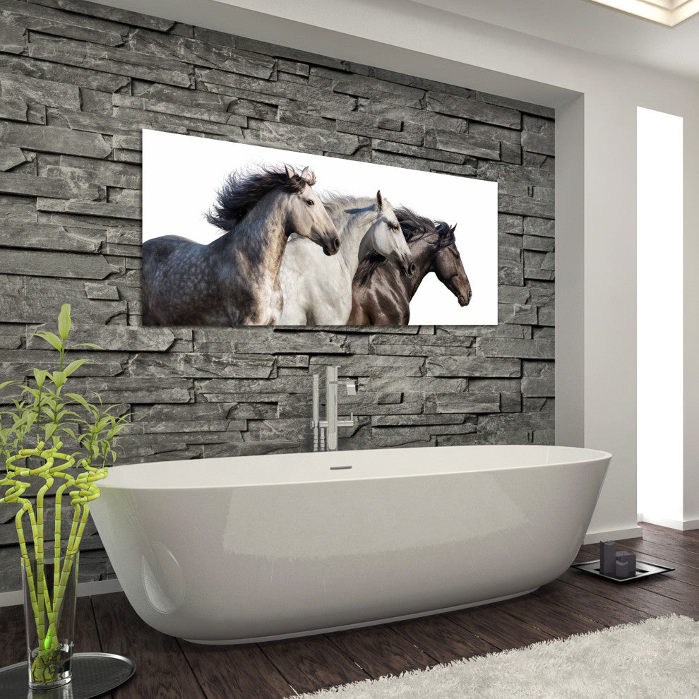 Horse Glass Wall Art Frameless Free Floating Tempered Glass Print, 24" x 63"
