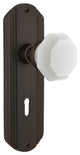 Deco Plate with Keyhole Privacy Waldorf White Milk Glass Knob, Oil-Rubbed Bronze