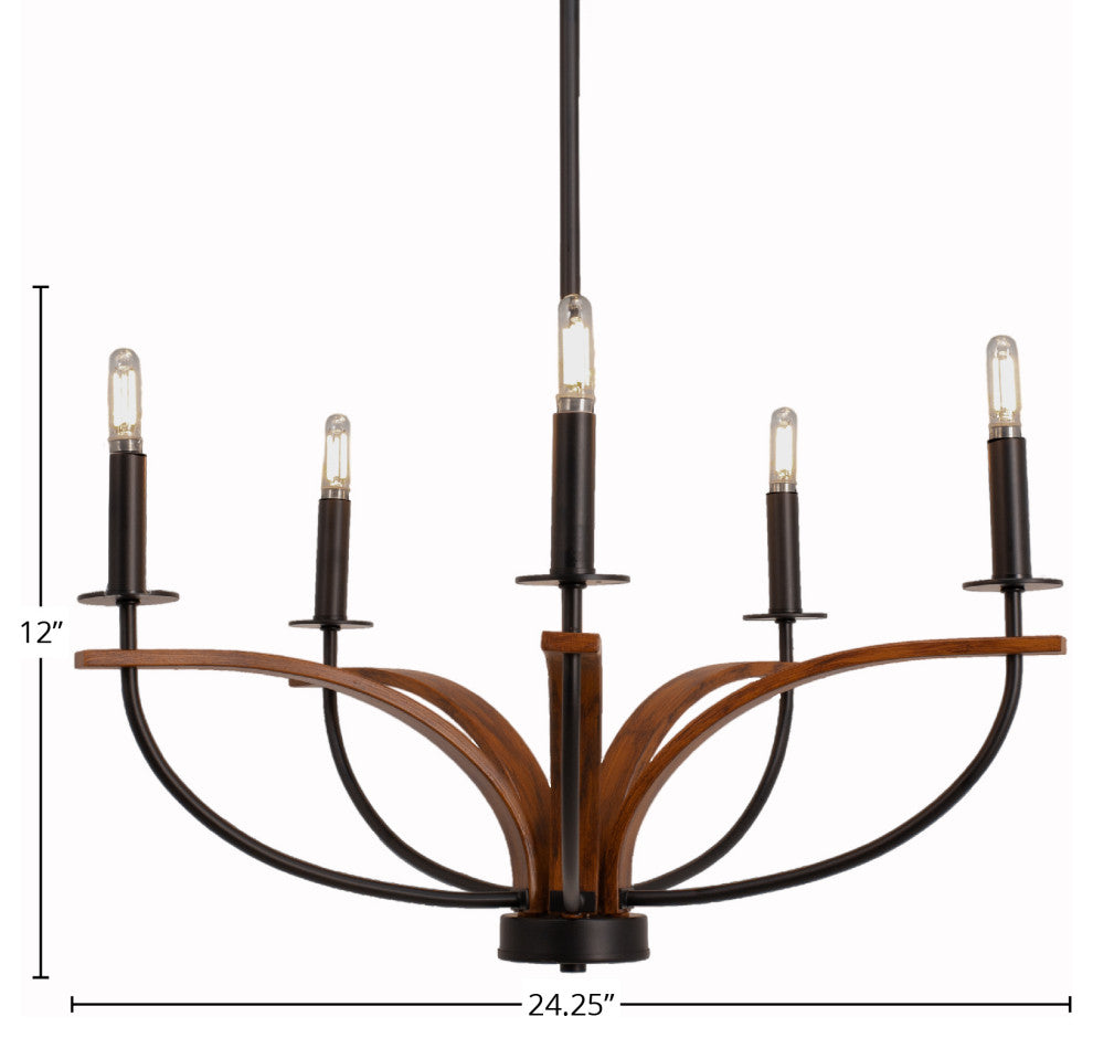 Monterey 5-Light Chandelier, Matte Black & Painted Wood-look