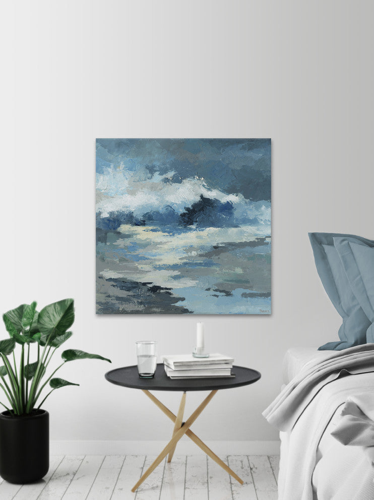 "Camouflage Blue Waves" Painting Print on Wrapped Canvas, 12"x12"