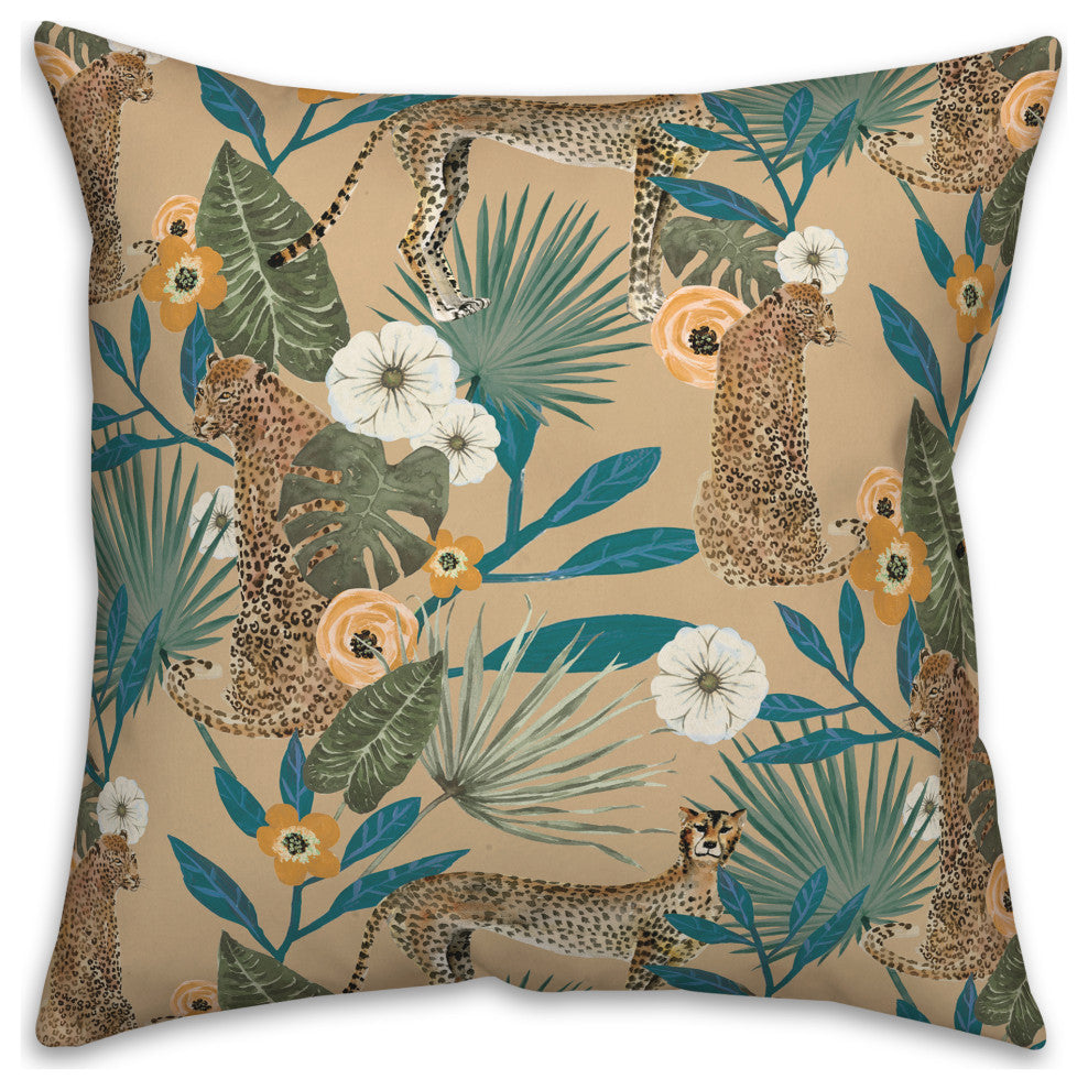 Tropical Cheetah Beige 18x18 Spun Poly Pillow