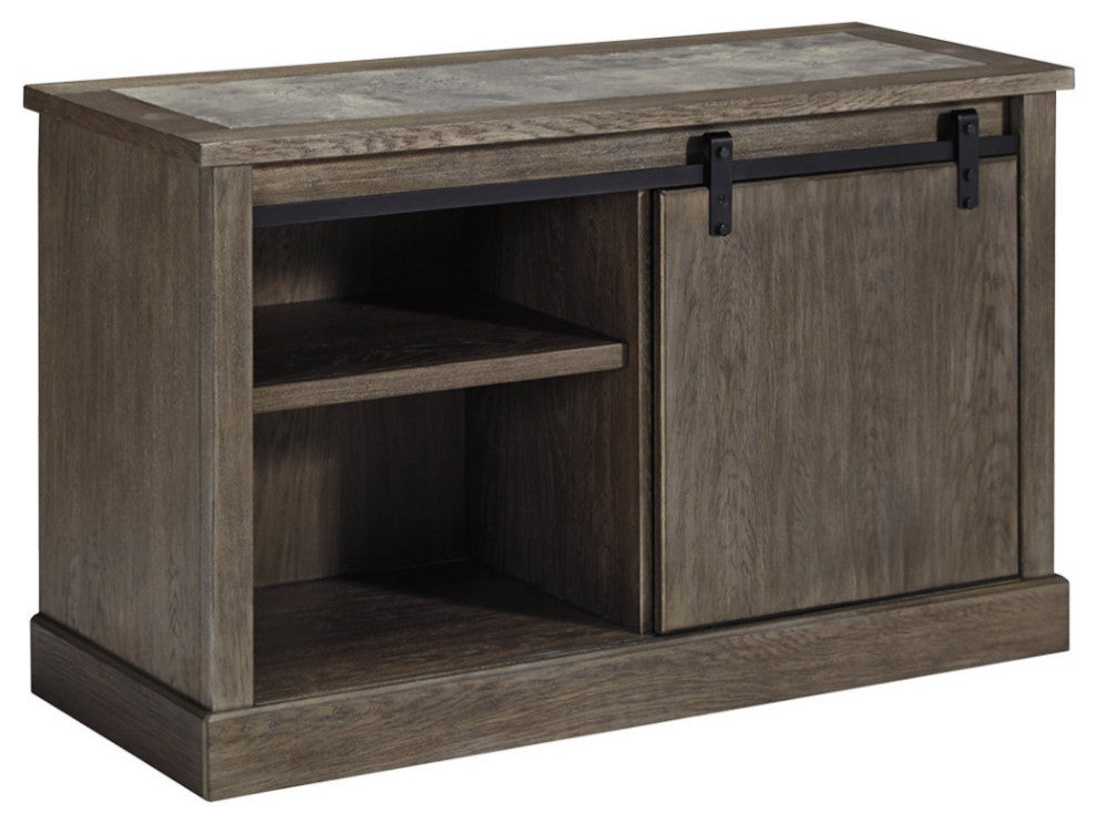 Wooden Credenza with Faux Cement Top and Sliding Door Storage, Large, Gray