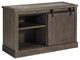 Wooden Credenza with Faux Cement Top and Sliding Door Storage, Large, Gray