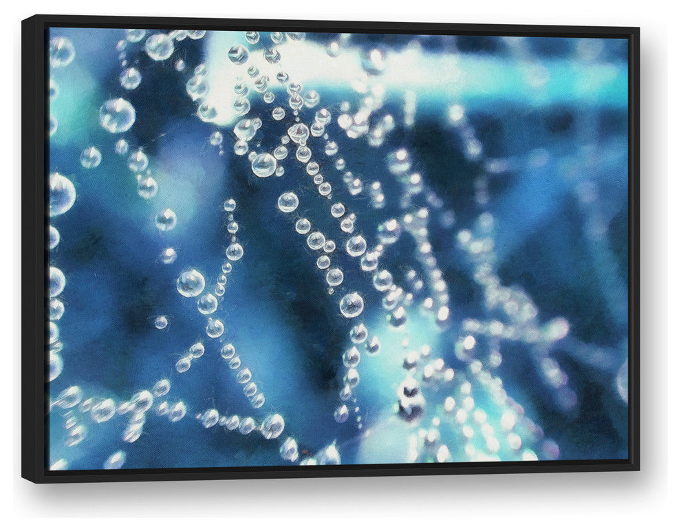 Dew Drops Over Blue 30x40 Black Floating Framed Canvas