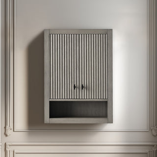 Vanity Art 24" Wall Mounted Bathroom Storage Cabinet, Linear Driftwood Gray, Matte Black Handle
