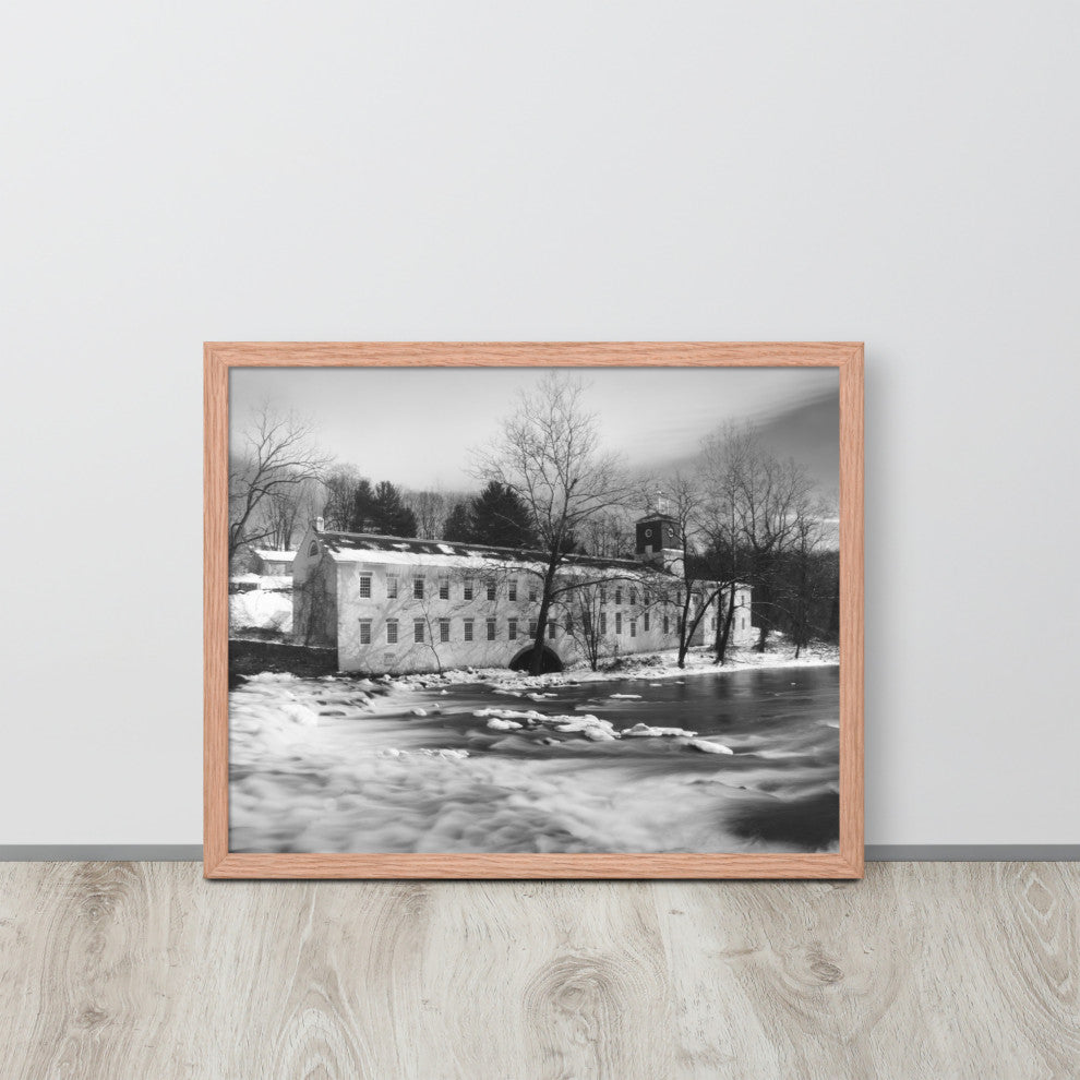 Winter at Powder Mill Rural Landscape Framed Photo Paper Wall Art Prints, Red Oak, 16" X 20"