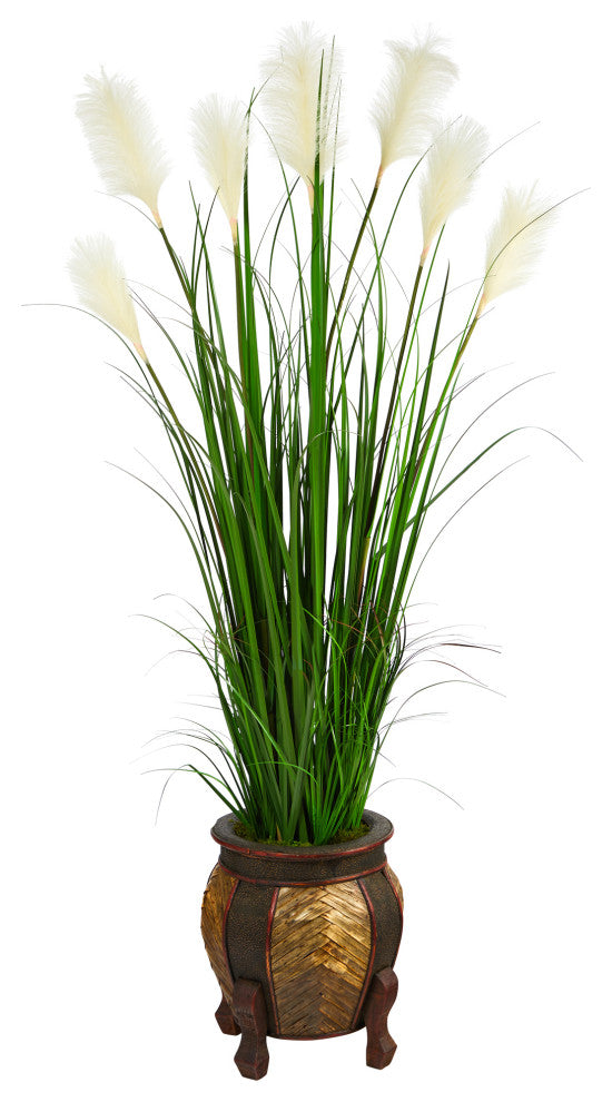 63" Wheat Plume Grass Artificial Plant, Decorative Planter