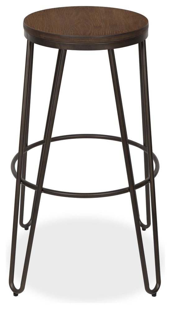 Tully Backless 30 Bar Stools, Set of 4, Bronze Legs, Wooden Seat