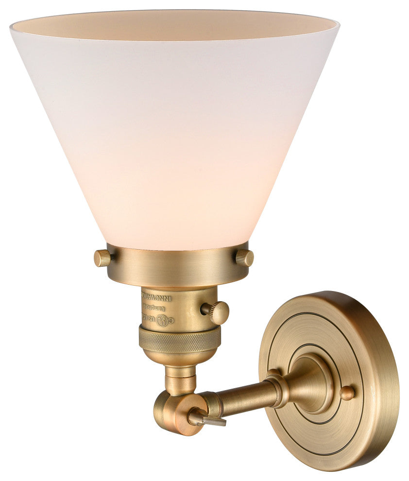 Large Cone 1-Light Sconce, Brushed Brass, Glass: Matte White Cased