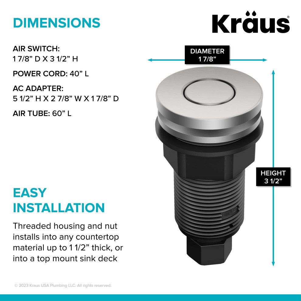 KRAUS Garbage Disposal Air Switch Kit 2 Flat Push Buttons SFS, Kwda-200sfs