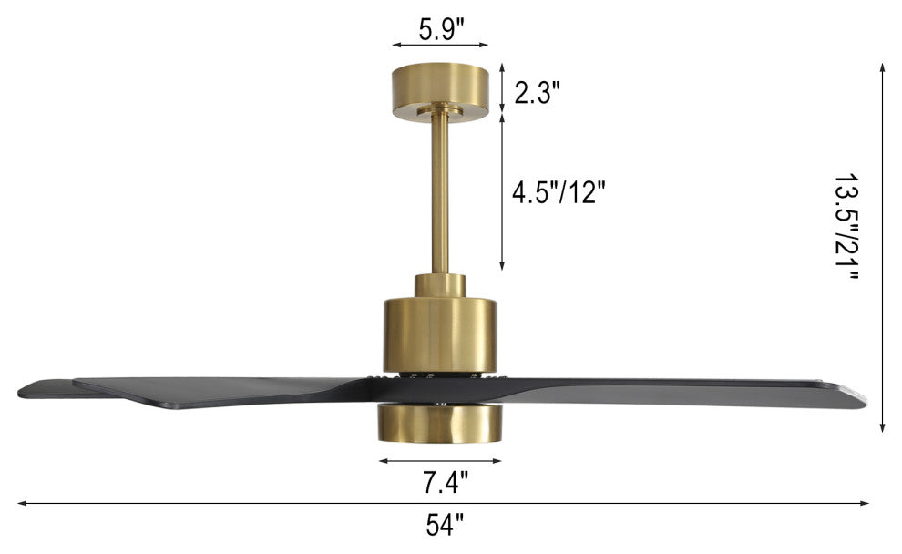 54" 5-ABS Blade Straight indoor LED Ceiling Fan, Black and Gold