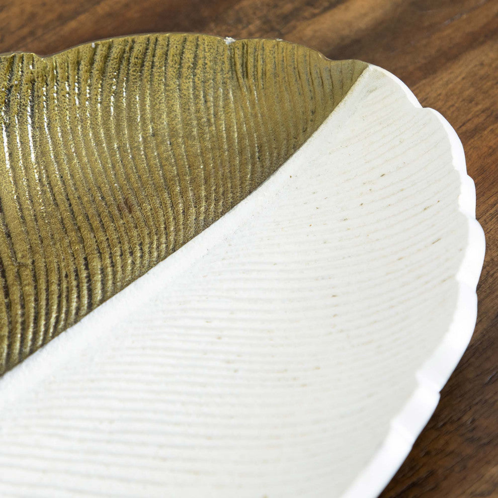 14in. Gold and White Leaf Decorative Accent Tray