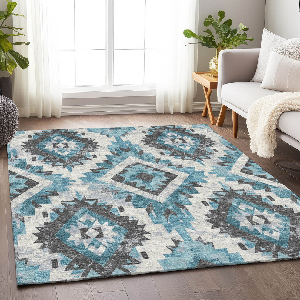 Machine Washable Indoor/Outdoor Chantille ACN1878 Teal 8' x 10' Rug