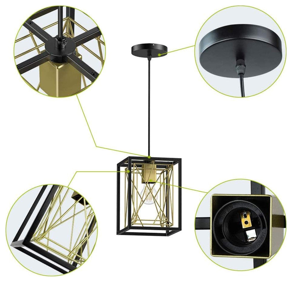 Adjustable Black and Gold Pendant Light Industral Cage Hanging Lighting