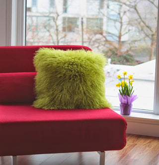 Genuine Mongolian Sheepskin Throw Pillow with Insert (16+ Colors), Green