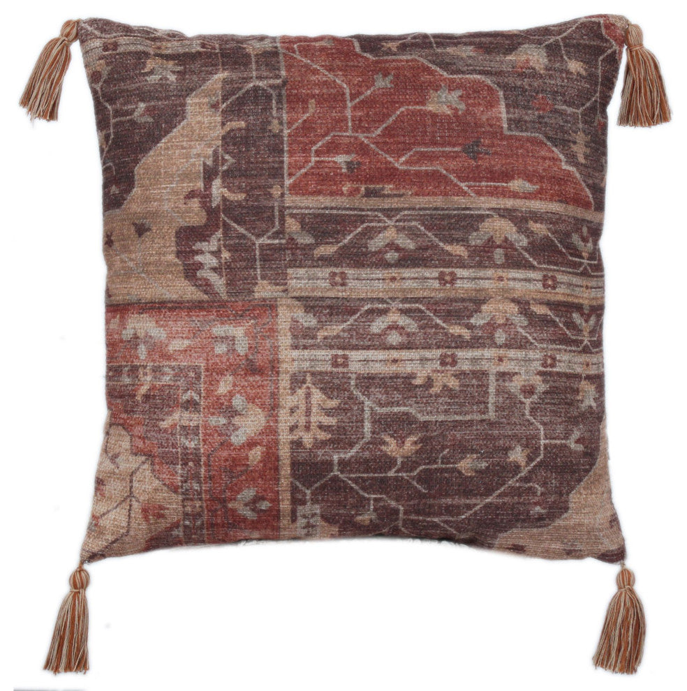 Brown Machine Woven with Tassels Montreat Throw Pillow, 20" x 20"