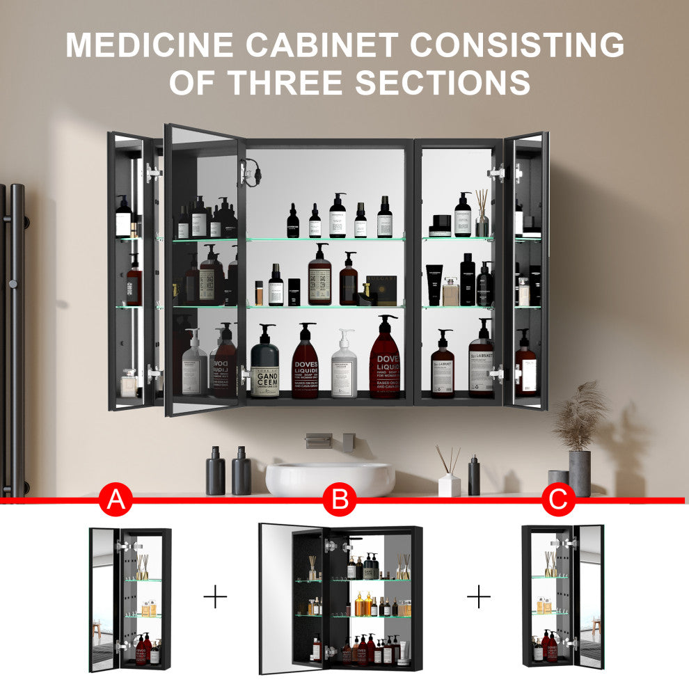 30"x39" Surface Mount Frameless LED Medicine Cabinet With Anti-Fog and Dimmable, Right Door