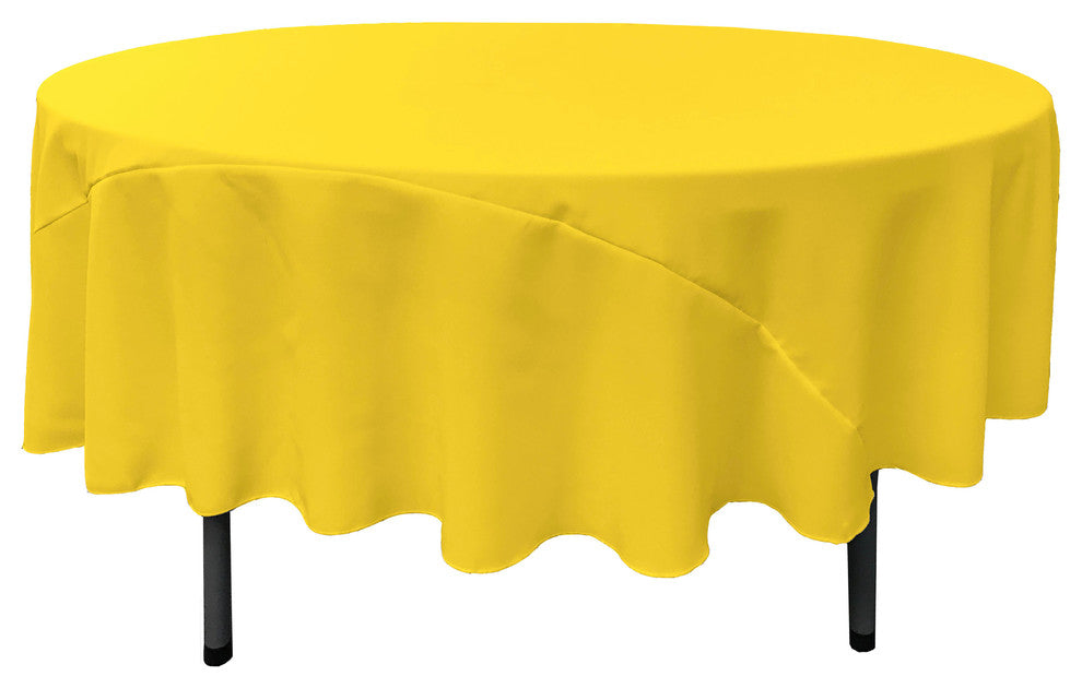 LA Linen Polyester Poplin Tablecloth 90" Round, Light Yellow