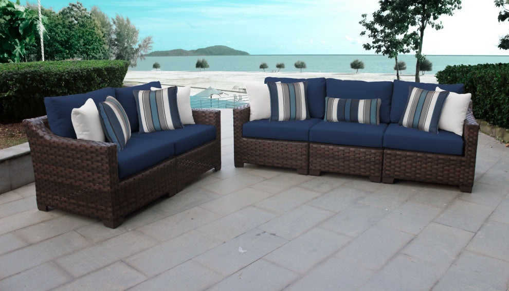 kathy ireland River Brook 5 Piece Wicker Patio Furniture Set, Midnight