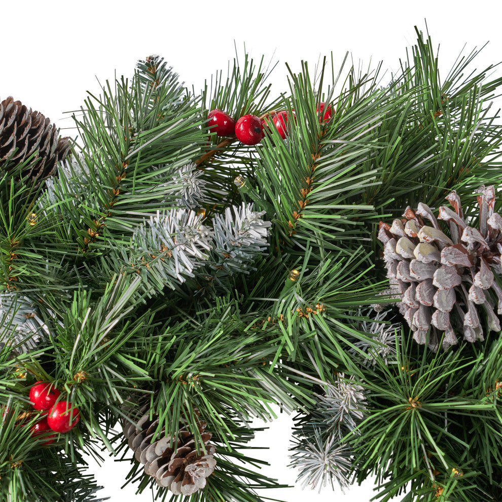 24" Mixed Spruce LED Artificial Christmas Wreath, Green