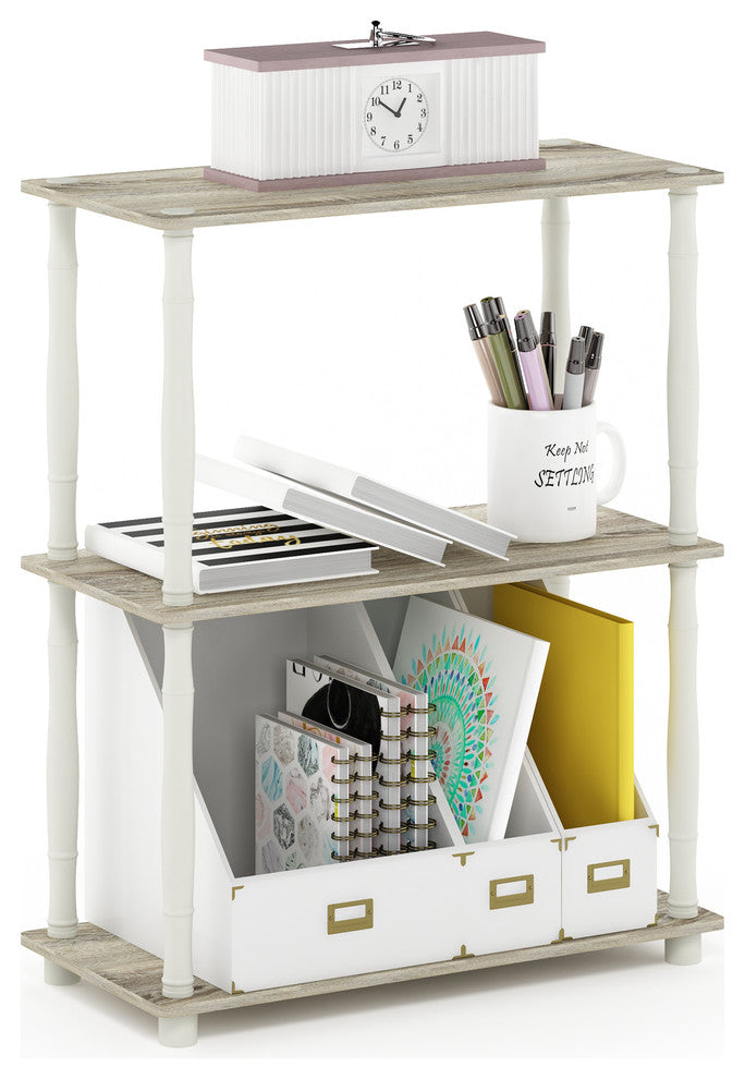 3-Tier Compact Shelf Display Rack With Classic Tube, Sonoma Oak/White