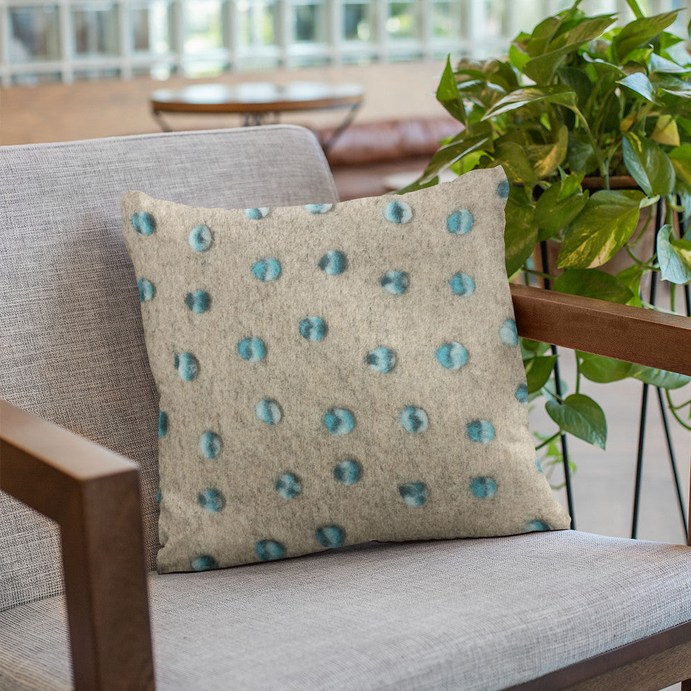 Plutus Blue Wool Dot Luxury Throw Pillow, 20"x20"