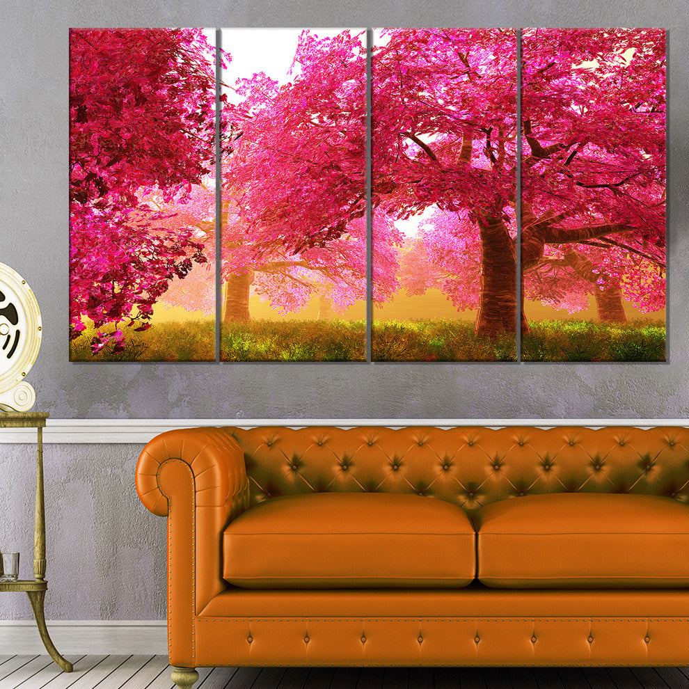 Mysterious Red Cherry Blossoms, Large Landscape Canvas Art, 48"x28", 4 Panels