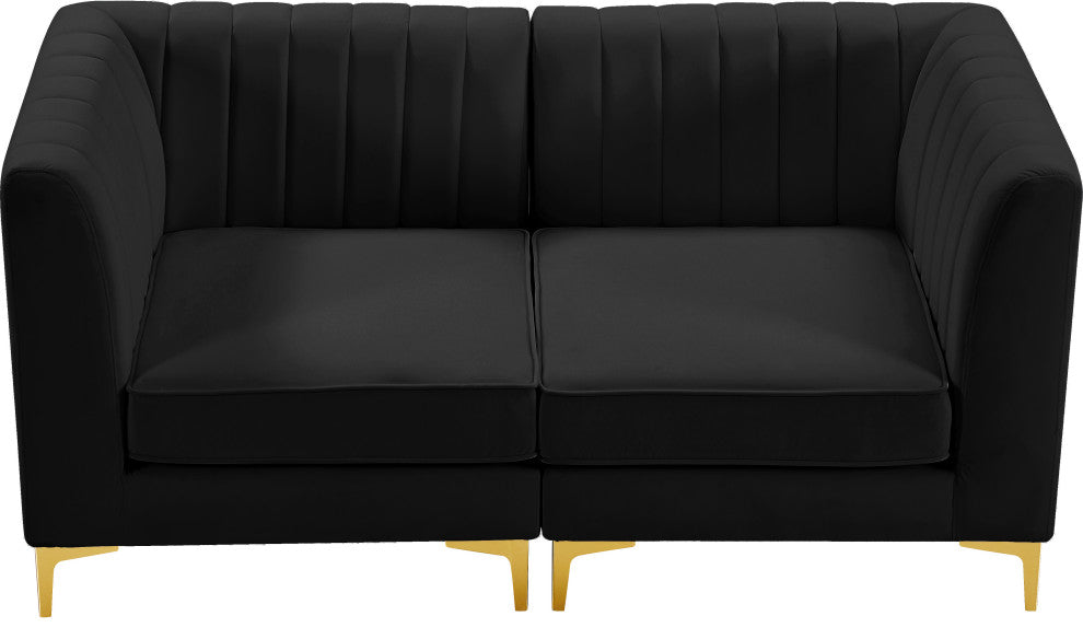 Alina Velvet Upholstered 2-Piece Modular Sofa, Black