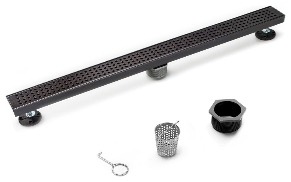 HEATGENE Linear Shower Drain Stainless Steel Rectangle Shower Drain, Venetian Br