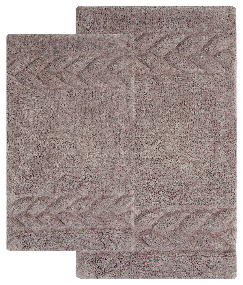 Bath Rug Cotton, 2 Piece Set, 34"x21" and 36"x24", Grey , GSF 180, Cable