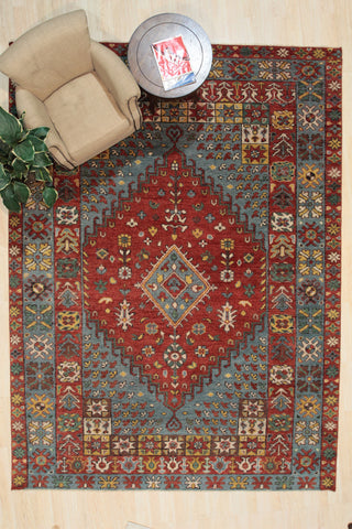 EORC Red Hand Knotted Wool Knot Rug, 6'x9'