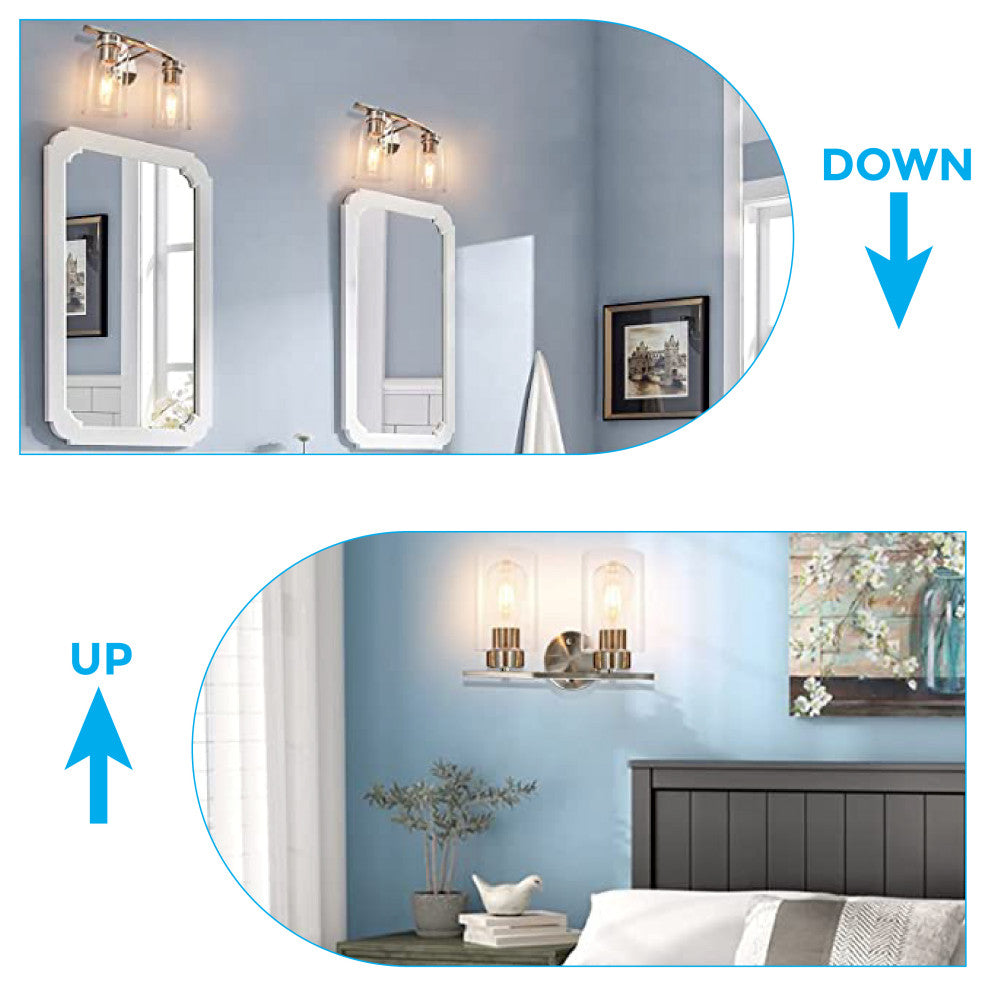 2-Light brushed light Glass bathroom light fixture  Brush Nickel light fixture