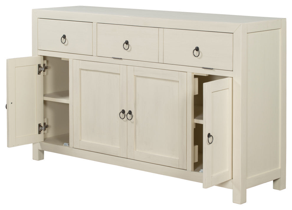60-inch Wood Sideboard with Drawers and Shelves, White, 60'' X 36''
