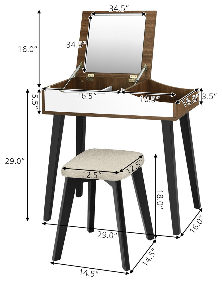 Costway Vanity Table Set W/ Flip Top Mirror Dressing Makeup Study Padded Stool