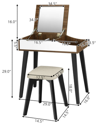 Costway Vanity Table Set W/ Flip Top Mirror Dressing Makeup Study Padded Stool