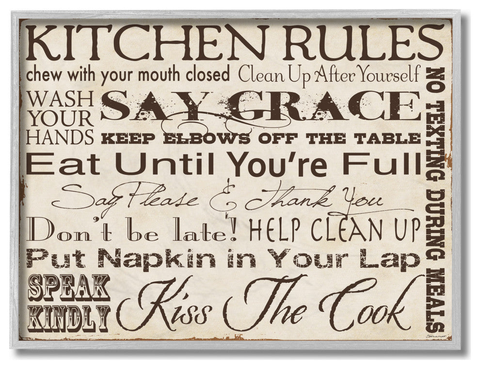 Stupell Industries Rules Creme Typography Kitchen Wall Art, 16 x 20