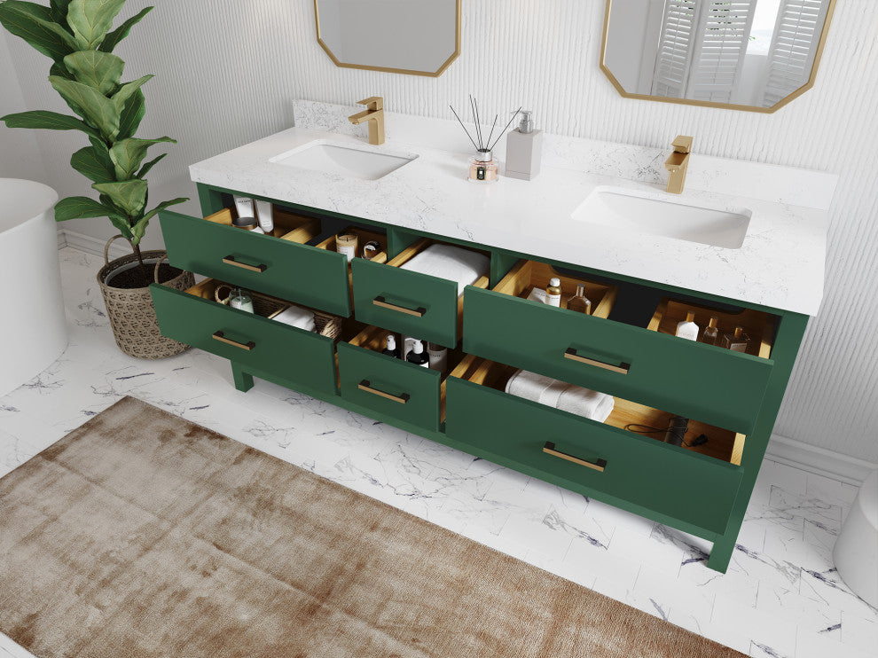 Parker 72 Double Sink Bath Vanity in Lafayette Green  2" White Quartz