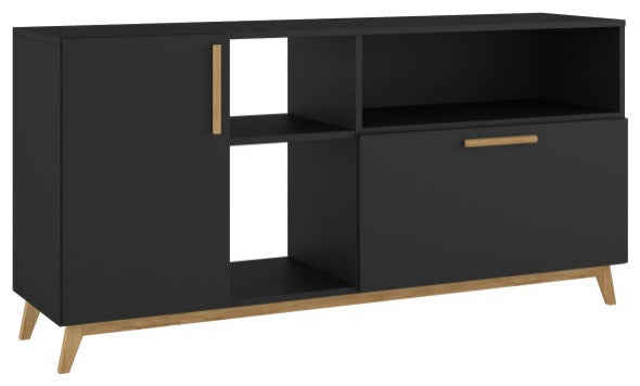 Modern Black And Natural Asymmetrical TV Stand