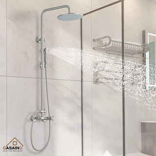 10inch Wall Mount Exposed Pipe Rainfall Shower System with Hand Shower, Brushed Nickel