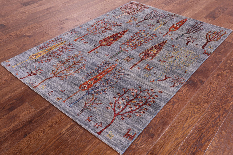 Tribal Persian Gabbeh Hand Knotted Wool Rug 4' 5" X 6' 5" Q5280