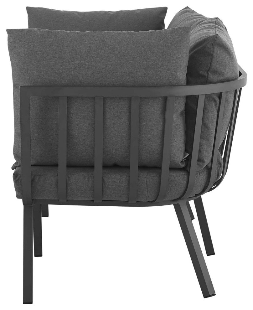 Lounge Loveseat Sofa, Aluminum, Metal, Gray, Modern, Outdoor Patio Cafe