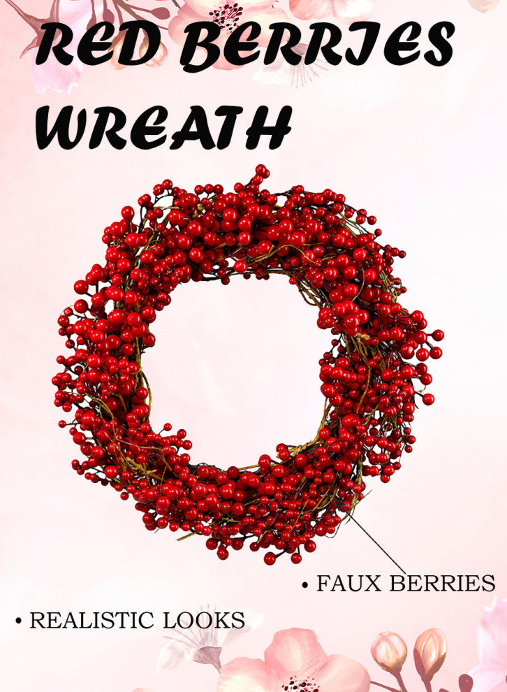 Serene Spaces Living Red Berries Wreath, Use for Valentines Day, 20" Diameter