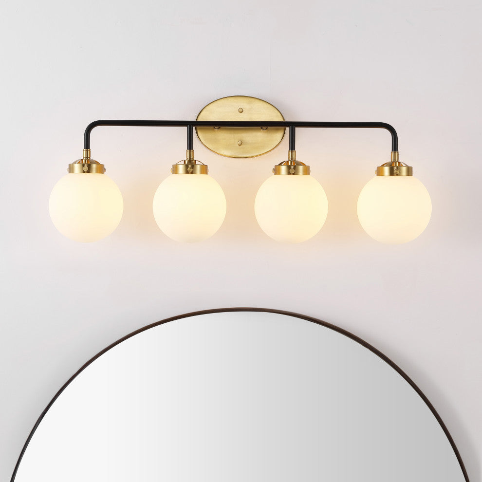 Caleb 30.75" 4-Light Contemporary Transitional Iron/Glass LED Vanity Light